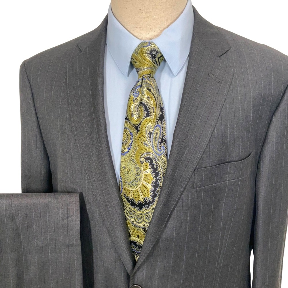 Piattelli Barneys Mens Suit 54L Charcoal Purple Pinstripe Reda Italy